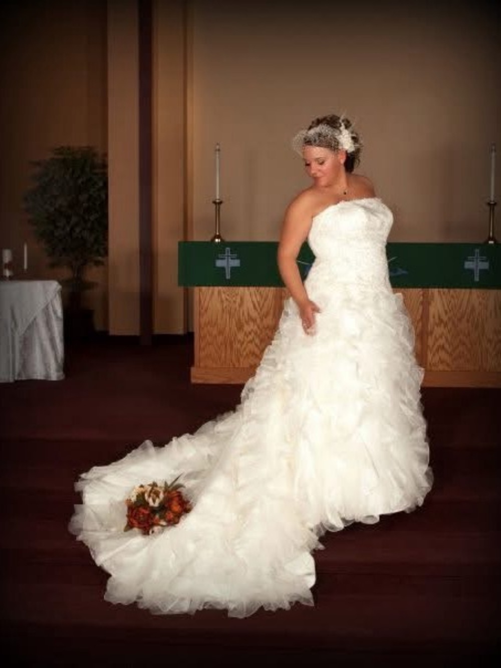 Strapless Ivory Ruffled Bridal Gown with Train, Monique Luo CH515